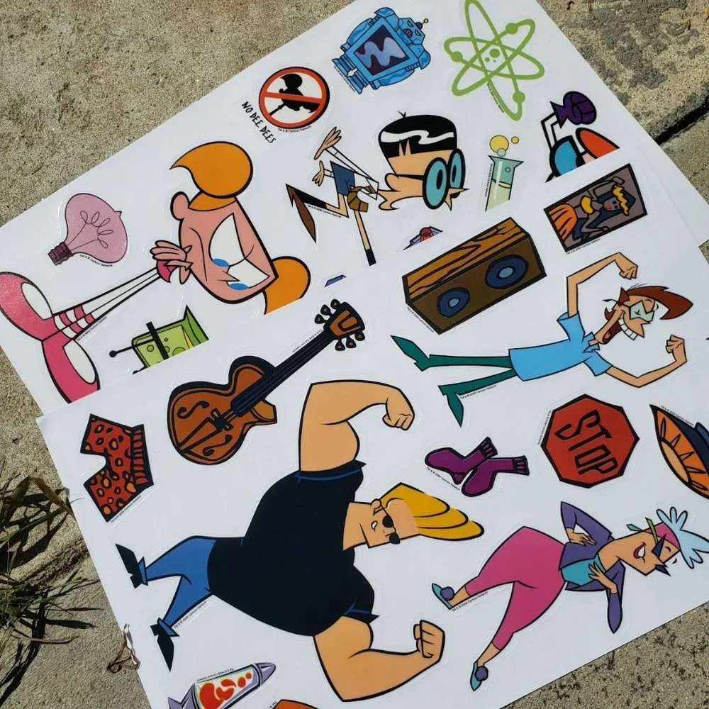 Johnny Bravo Dexter's Laboratory LARGE Vinyl Sticker pack and storyboards Crazy